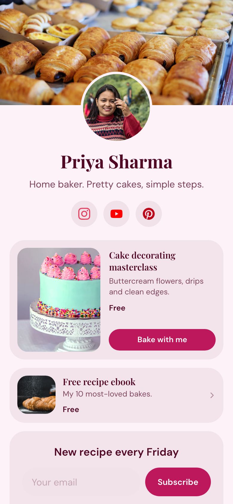 The Blush template on a creator's Zavil page