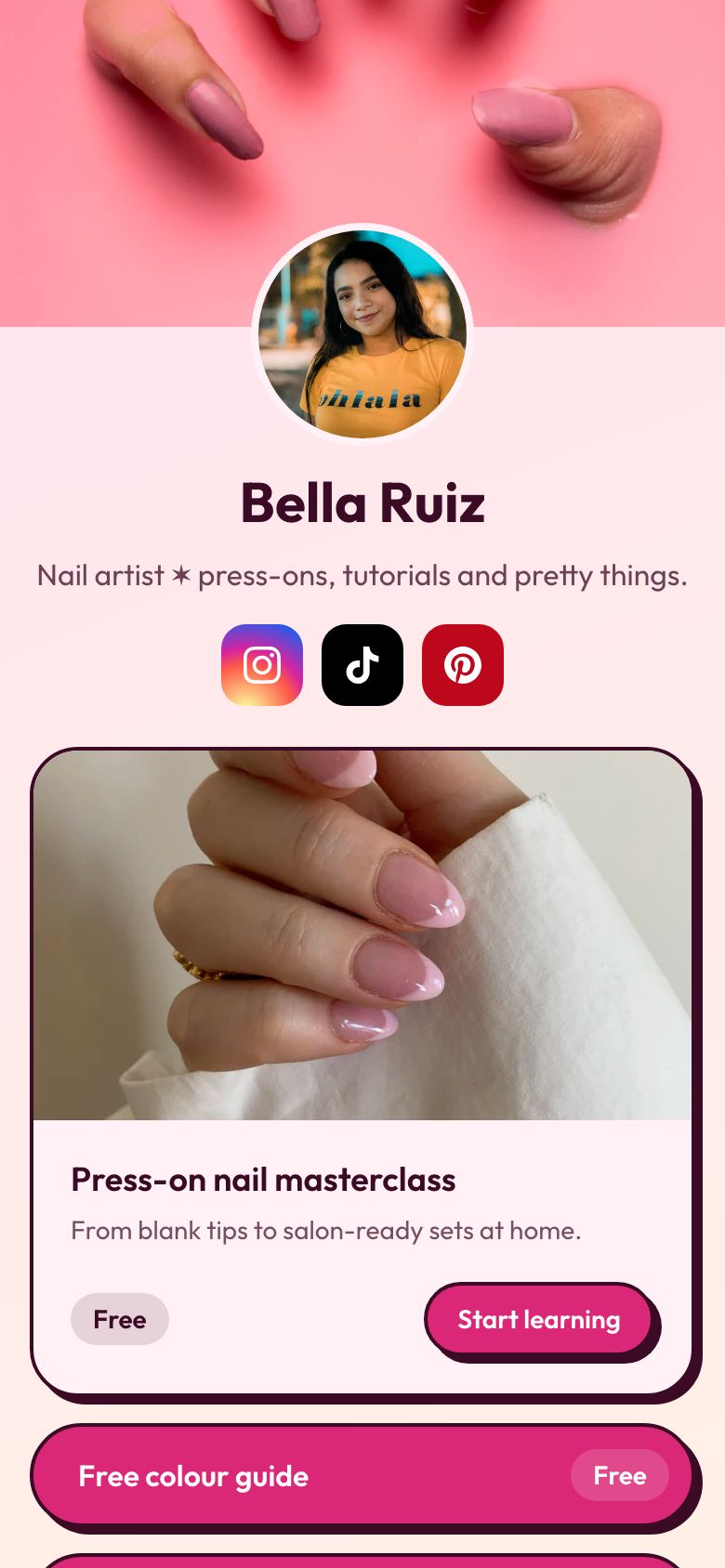 The Candy template on a creator's Zavil page