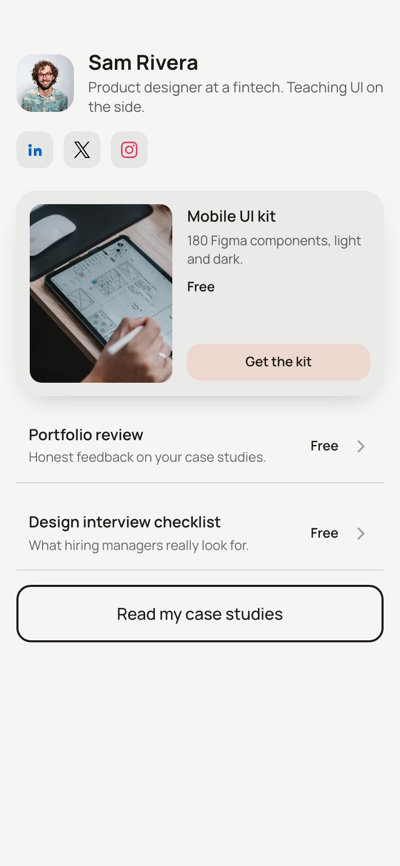 The Studio template on a creator's Zavil page